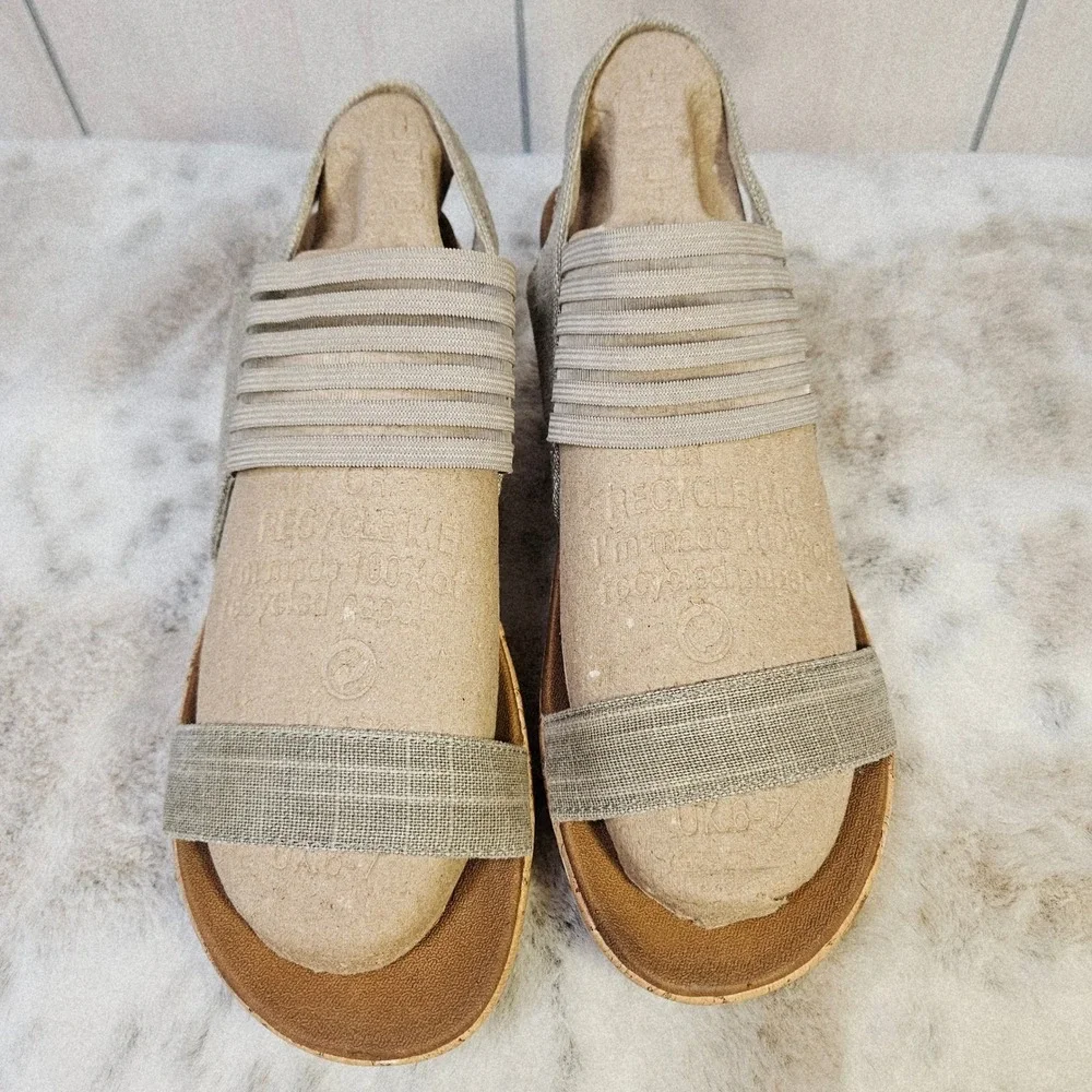 Skechers Womens Taupe Beverly High Tea Wedge‎ Sandals Heels 9 Boho Cottagecore